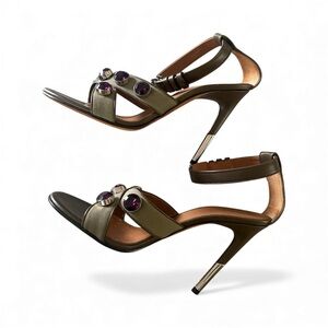 Givenchy Olive Sandals with Purple Embellishments